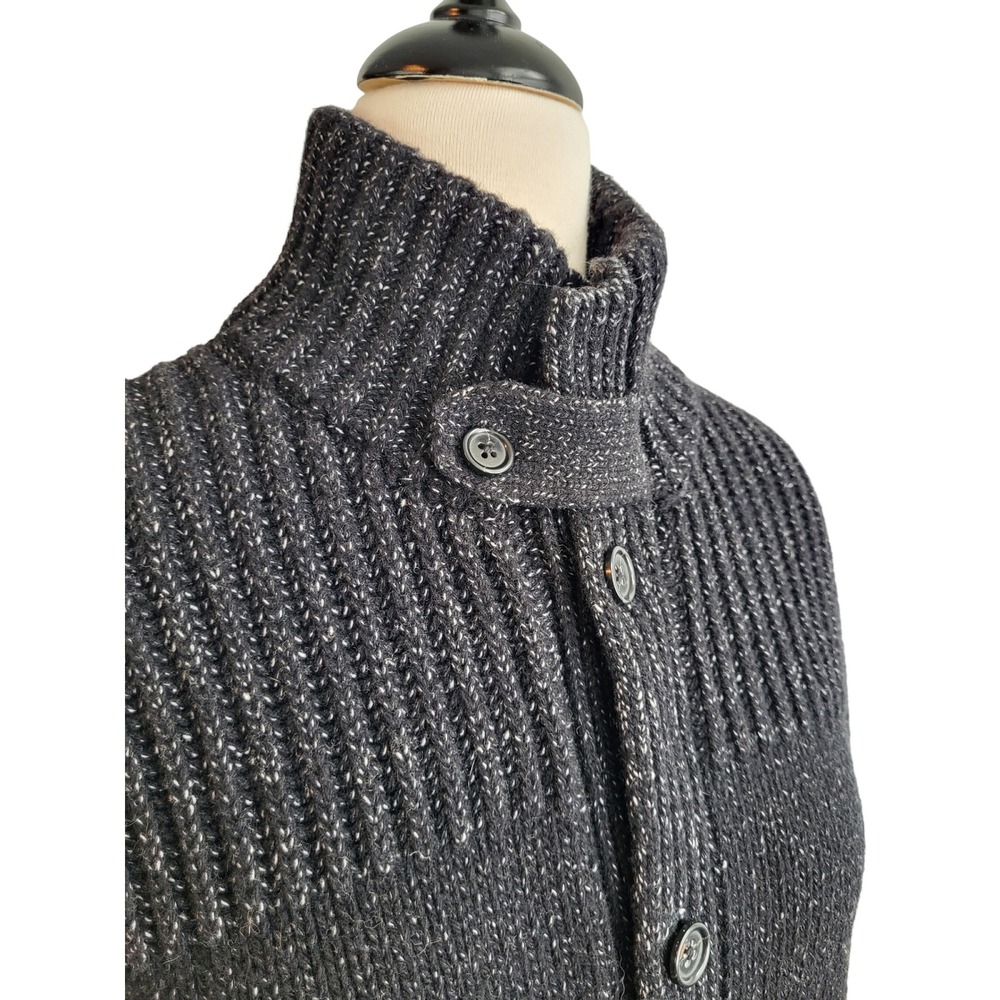 Banana Republic Cardigan Women's L Gray Wool Blend Ribbed Mock Neck Button Front